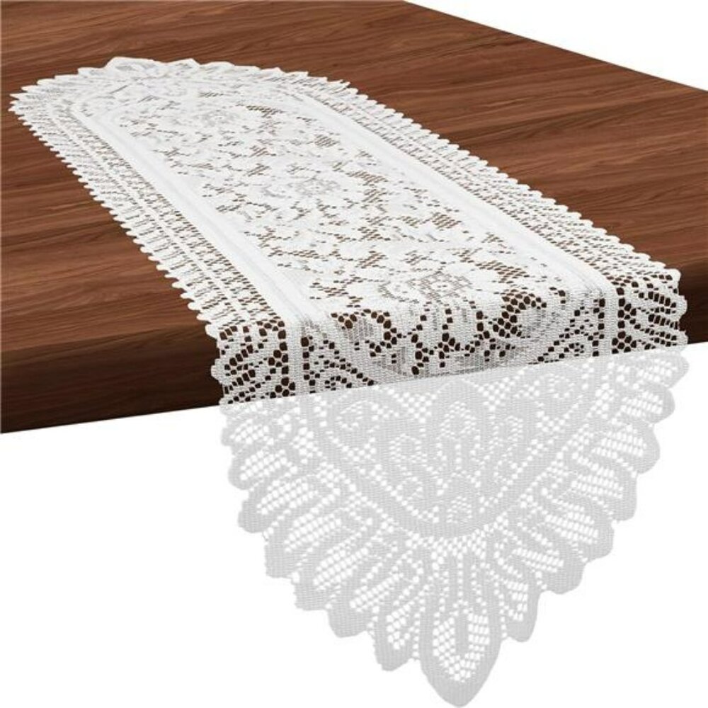 White lace table runner crochet vintage dresser scarf doily desk cover home deco